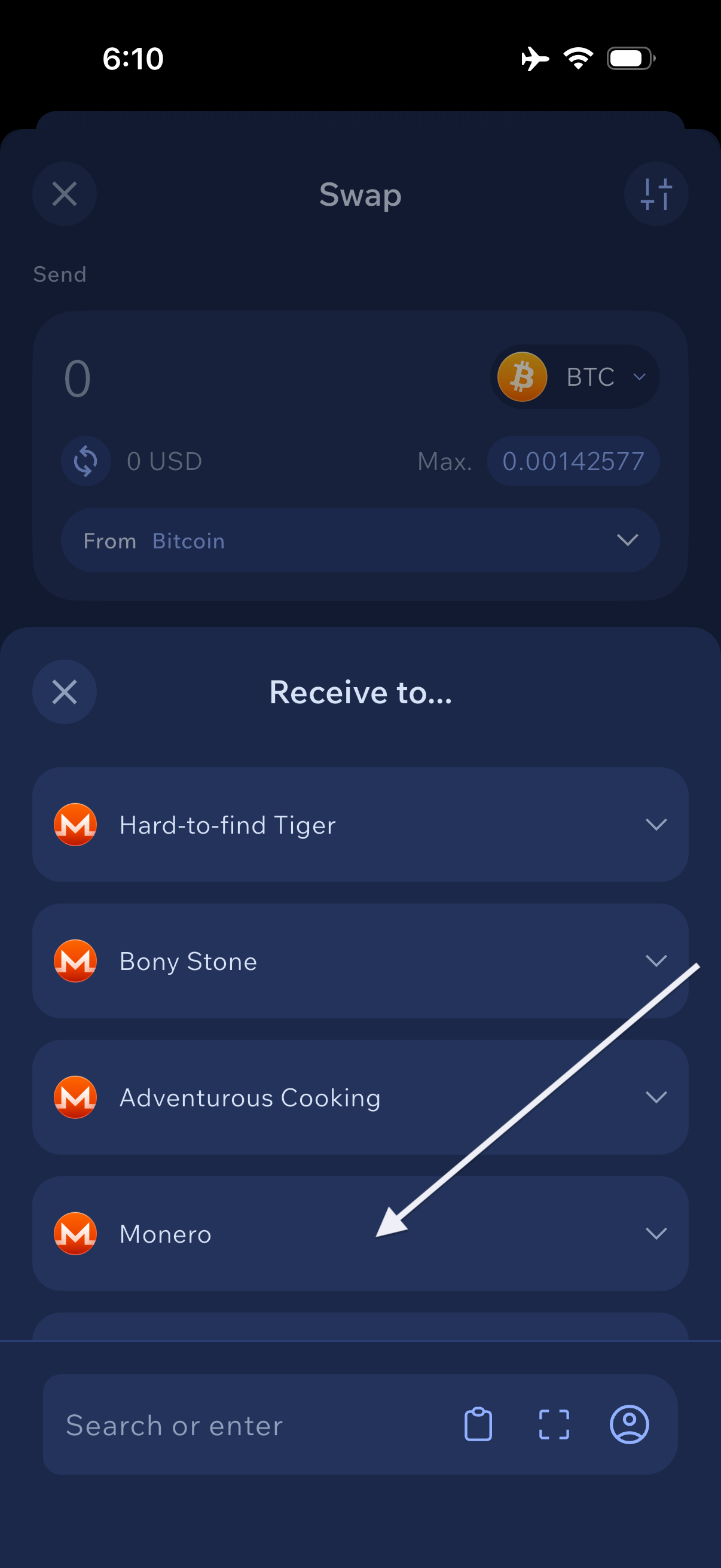 Send from Cake Wallet